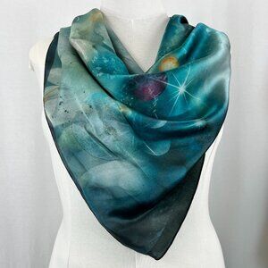 Blue Fairy Wings & Cosmic Moons Square Silk Scarf